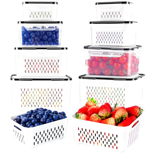 Freshmage 4 PCS Fruit Storage Containers for Fridge with Removable Colander, Airtight Food Storage Container, Dishwasher Safe Produce Saver Container for Refrigerator, Keep Berry Fruit Vegetable Fresh Longer