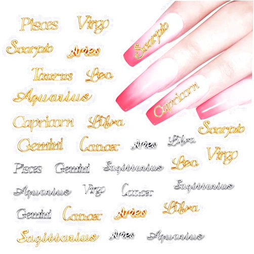 Lokyango Zodiac Nail Charms, 3D Zodiac Nail Charms for Acrylic Nails, Alloy Twelve Constellation Zodiac Virgo Leo Aries Taurus Gemini Capricorn Charms for DIY Nail Art (A-48pcs)
