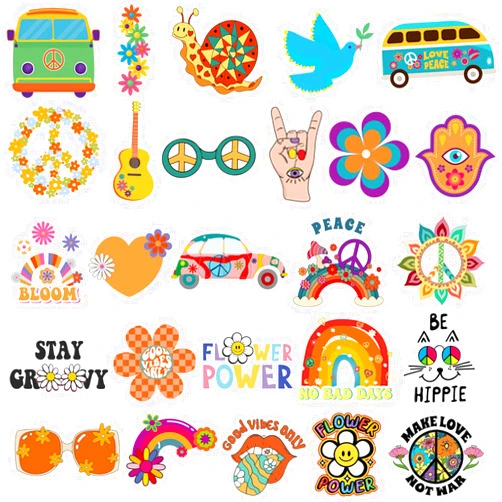 Ooopsiun Hippie Temporary Tattoos for Kids - 70 Styles,Groovy 70s Peace and Love Flower Power Birthday Party Favors for Boys Girls