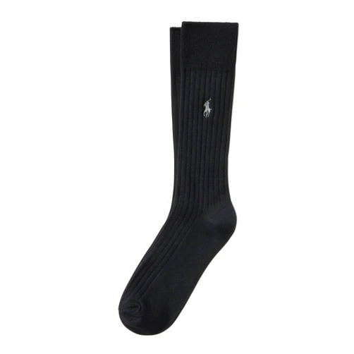POLO RALPH LAUREN mens Egyptian Cotton Ribbed Dress Slack Crew Socks - 1 Pair Pack - Embroidered Pony