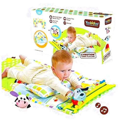 Yookidoo Baby Tummy Time Mat Newborn Musical Playmat & Outdoor Gym. Pillow, Teething Toys and Portable Fold-Up Case. 0-12 Months.