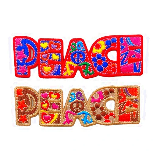 ClickEmb Colorful Peace Sign Word Embroidered Iron on Patches Applique Flower Iron on Patches Dress Jean Backpack Peace Love Sign No War Symbol Logo (Color B)