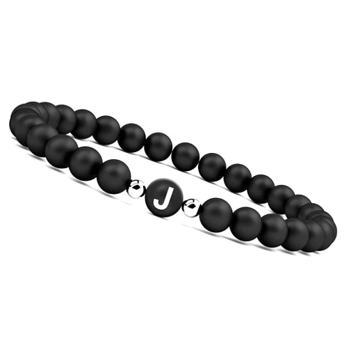 GD GOOD.designs Initial Bracelet for Men and Woman | Black Onyx 6mm beads with Letter | Relationship Jewelry for Couples