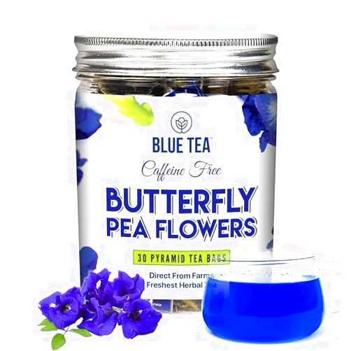 BLUE TEA - Butterfly Pea Tea - 30 Plant Based Tea Bags | PRIME SAVING DAY | SUPER ANTI-OXIDENT | Direct From Source - Flower Based - Herbal Tea - Caffeine Free | Pet Jar Packaging