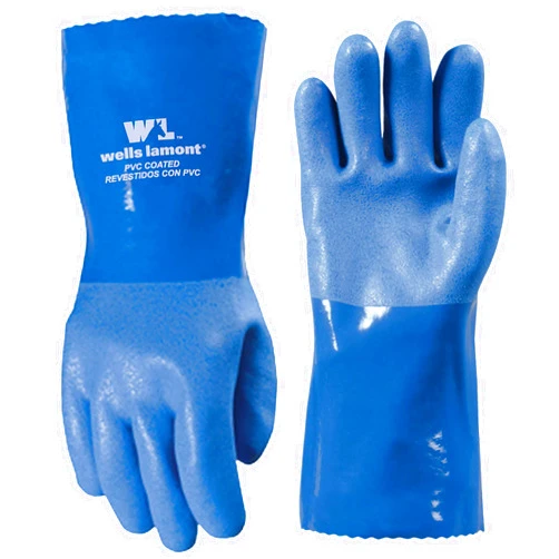 Wells Lamont Heavy Duty PVC Coated Work Gloves | Liquid/Chemical, Abrasion & Cut Resistant, Waterproof | Versatile, Flexible, Durable | Cotton Lining, Large (174L) , 12 inch Cuff , Blue