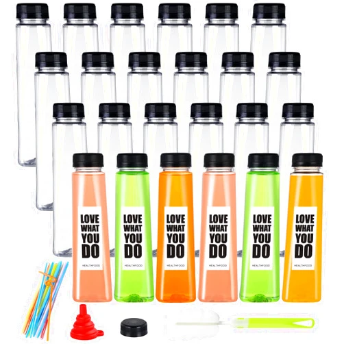 Fhxtcygj 24 Pack 12oz Empty PET Plastic Juice Bottles with Leak-Proof Caps Lids, Reusable Clear Water Bottle Food Grade Bulk Beverage Containers for Juicing Smoothie Milk and Homemade Beverages