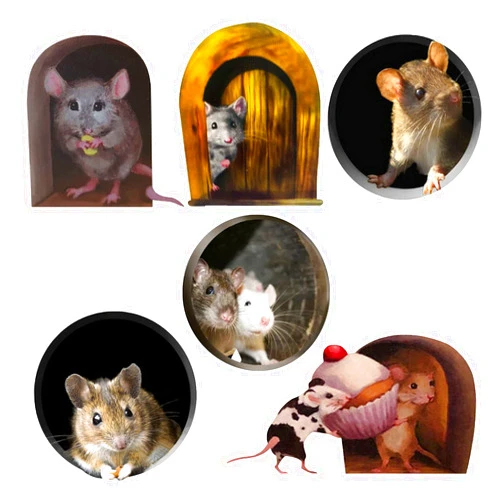 JNAB JIESWMY, 3D Mouse Hole Wall Decal Stickers, Realistic Art for Living Room, Vinyl, 6 Pieces / Set, 12x13cm