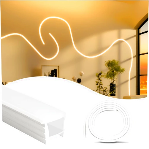 Muzata 16.5FT/5M Plus-Size Spotless Silicone LED Channel White Bendable LED Diffuser with Flange Recessed Flexible Tube (LED Strip Lights No Need to Pass Through LED Channel) USC6 WW 5M