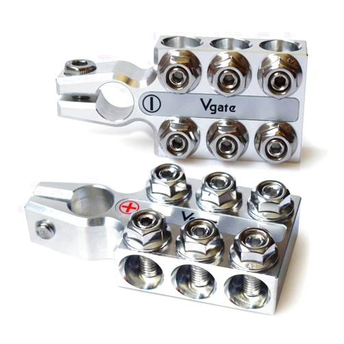 Vgate Lead Acid Battery Terminal Clamps, 8AWG up to 4/0(XL) AWG Gauge, 12-Way Connectors, Positive and Negative (+/-)(Pair) for SAE/DIN/EN Tapered Top Post