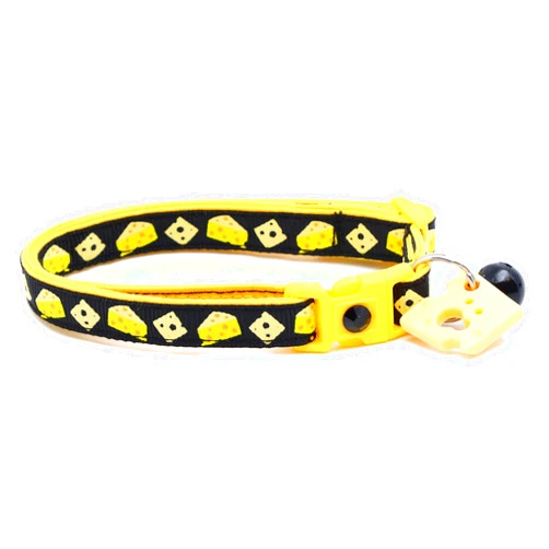 Pugs to Persians Cheese Cat Collar with Charm & Bell | Safety Breakaway Collar | Adjustable Large Size or Kitten Collar (Large(10lbs & Up), Black)
