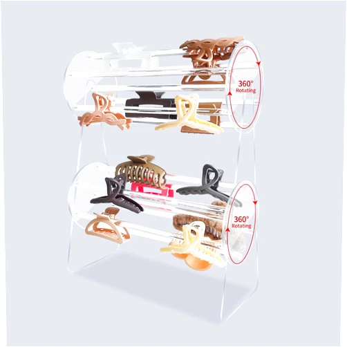 HOORITO Acrylic Hair Accessories Organizer Holder,360-Degree Rotating Claw Clip Organizer,Hair Clip Organizer Display Clear Stand for Dressing Table for Women and Girls