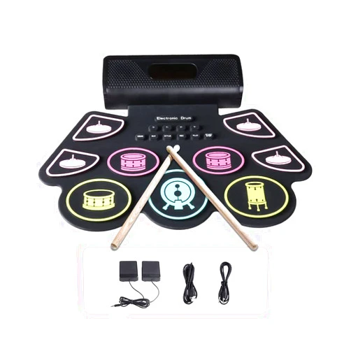 COOLMUSIC Electronic Drum Set for Kids & Adults, 9 Pads Roll Up Electric Drum Kit,2 Built-in Speaker, Headphone Jack, Portable Digital Midi Practice Drum Pad for Kids Beginners