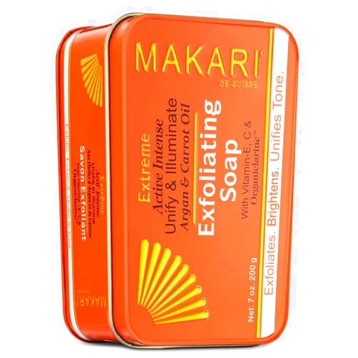 Makari Extreme Active Intense Argan & Carrot Oil Exfoliating Soap (7oz) | Advanced Brightening Bar Soap | With Apricot Seed Extract and Vitamins C & E | Helps Reveal Natural Skin Radiance