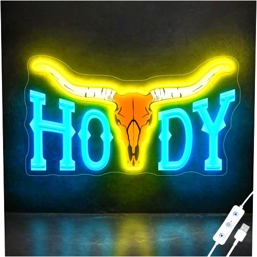 ONGNOU Cowboy Bull Howdy Neon Signs for Wall Decor Texas Longhorn Led Neon Light Sign for Bar Home Party Game Man Cave Room Birthday Christmas Gift for Boys Dad Boyfriend