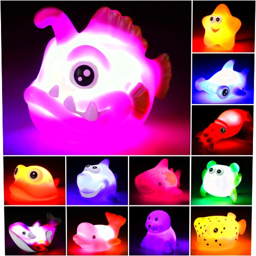 Yeonha Toys Bath Toys, 12 Pcs Light Up Ocean Sea Animal Set, Flashing Colorful LED Light Floating Bathtub Toys for Baby Infant Kid Toddler Preschool, Great Gift for Bathroom Water Tub Games Swimming Pool Party