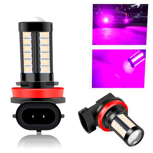 Teguangmei H8 H11 Car LED Fog Light Bulbs Replacement for Cars Super Bright 6000K Pink 5730 33SMD for Daytime Running Lights DRL 12V-2Pcs
