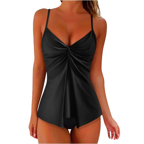 SUUKSESS Women's Tummy Control Tankini Swimsuit Push Up Knot Front Bathing Suit