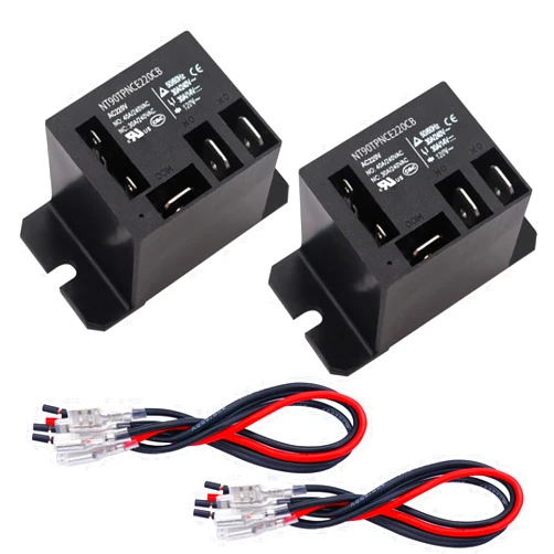 Tnisesm 2PCS Power Relay AC220V Coil, 30A SPDT(1NO 1NC) 120 VAC with Flange Mounting and 10 Quick Connect Terminals Wires Mini Relay NT90-AC220V-10X