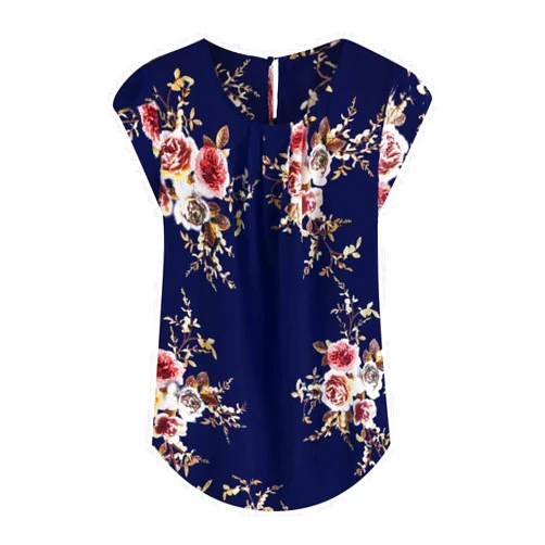 Shusuen Summer Clothes for Women 2023 Women's Button Back Casual Top O Neck Printed Elegant Cap Sleeve Workwear Blouse Shirts