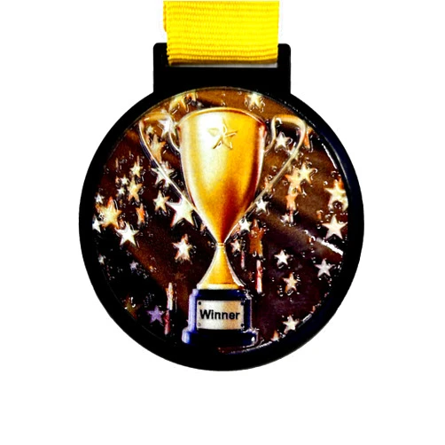 Express Medals 10 Pack of Large 2.25 Inch 1st Place Winner Champion Trophy Cup Award Medals with Attached Neck Ribbons Medal Trophies Gift Prize Team Black Gold Star UV First Participant Player Event Gold Victory