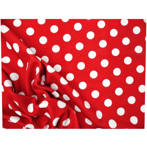 Generic Bullet Printed Liverpool Textured Fabric 4 Way Stretch Red White Polka Dot P29