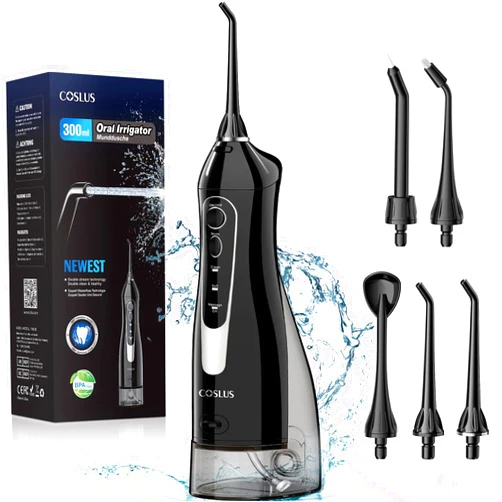 COSLUS Water Dental Flosser Teeth Pick: Portable Cordless Oral Irrigator 300ML Rechargeable Travel Irrigation Cleaner IPX7 Waterproof Electric Waterflosser Flossing Machine for Teeth Cleaning F5020E