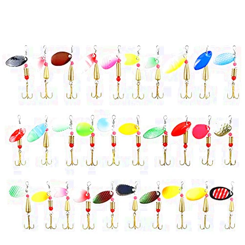 ZNCMRR 30PCS Fishing Lures Kit Set Spinnerbait for Bass Trout Walleye Salmon Assorted Metal Hard Lures Inline Spinner Baits