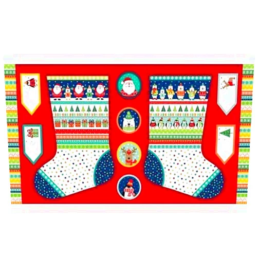FlashPhoenix Quality Sewing Fabric – Christmas Stocking Fabric Cut, Sew Project Santa Snow 100% Cotton 24