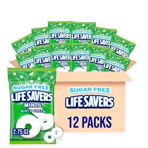 LIFE SAVERS Wint-O-Green Sugar Free Breath Mints Hard Candy, 2.75 oz Bag (Pack of 12)