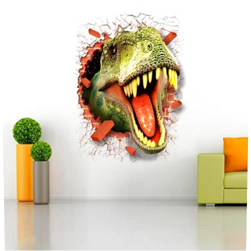 U-Shark® 3D Self-Adhesive Removable Break Through The Wall Vinyl Wall Sticker/Mural Art Decals Decorator (3D Dinosaurs Opening Mouth(19.7