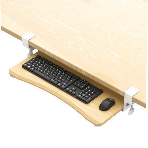 suptek Keyboard Tray Under Desk Pull Out with C Clamp Mount, Computer Keyboard & Mouse Tray, 25.6 (30 Including Clamps) x 11.8 inch Slide-Out Platform Computer Drawer for Typing, Light Wood, DSF1QM