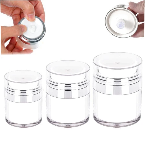 CHENYUCHAO Cream Jar Vacuum Bottle,Airless Pump Bottles, Empty Makeup Travel Jars Push Down Pump Dispenser, Vacuum Refillable Cosmetic Containers with Lids 15ML, 30ML, 50ML