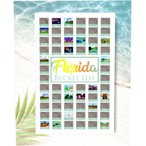 Destinations Trekked Florida Scratch Off Poster; Florida Bucket List; Florida Housewarming Gift; Florida Travel Map; The Sunshine State; Miami, Orlando, Tampa
