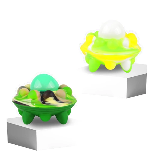 Anboor 2 Pack Anboor Pop Fidget Toys, 3D Silicone UFO Push Bubbles Sensory Toy Pop Stress Ball Anxiety Stress Reliever Toy for Austism Early Eucation Present (Camouflage & Green)