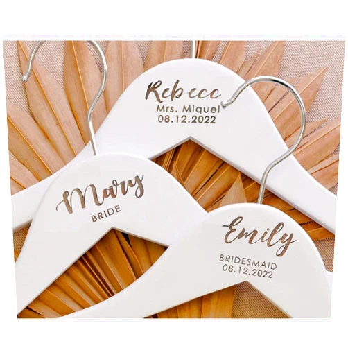 Akubi Personalized Bride Hanger, Wedding Hanger, Bridesmaid Groom Hangers for Wedding,Custom Wooden Hangers Wedding Dress Hanger (White)