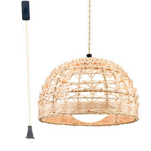 HYDELITE Hanging Lamp Plug in Rattan Hanging Lights with Plug in Cord Boho Pendant Light with On/Off Switch
