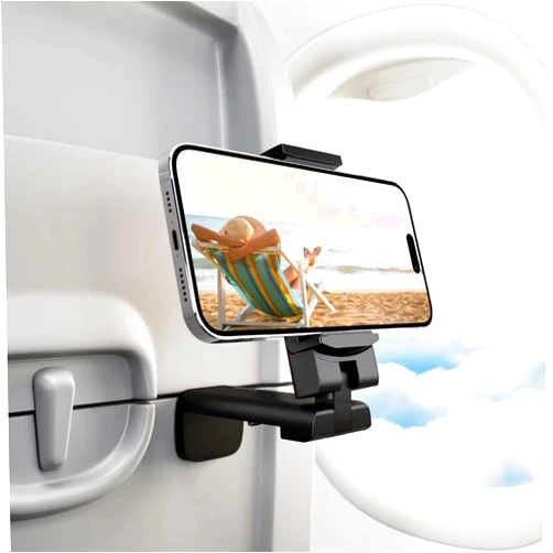 Tqy Ventures Airplane Phone Holder, 360° Rotation Travel Mount Clip, Portable Foldable Airplane Essentials Phone Holder for Tray Table, Travel Airplane Essentials for Women and Men and Toddlers, Voyage Gadget