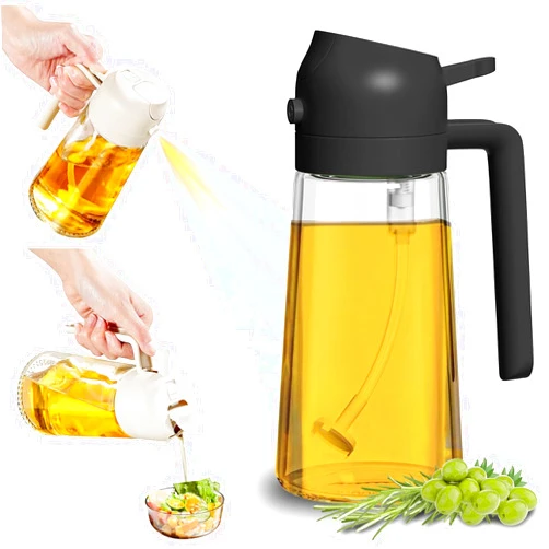 Decunir Olive Oil Dispenser Bottle for Kitchen，2 in 1 Olive Oil Dispenser and Oil Sprayer 470ml/16Oz Olive Oil Dispenser Bottle for Kitchen Oil Sprayer for Cooking,Air Fryer,Salad,BBQ（Black）