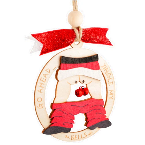 MSZWTDZX Funny Christmas Ornament 3.9 Inch Wooden Dirty Santa Gifts with Red Bells Naughty Adult Ornament for Gag Gift Exchange & Unique Christmas Ornaments 2024