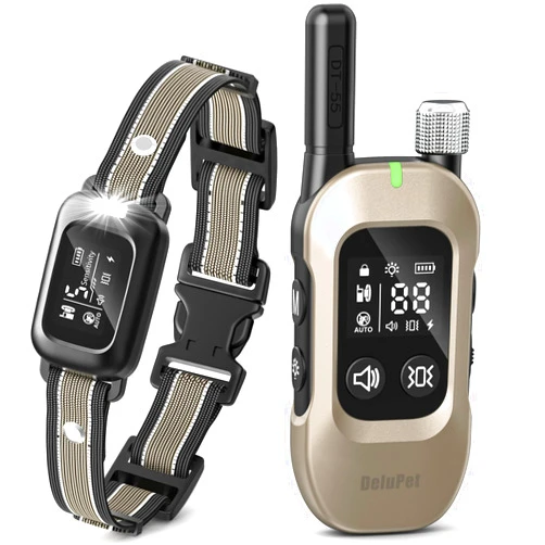 Delupet 2-in-1 Dog Bark & Shock Collar – 4500FT Dog Training Collar with Remote, 3 Training Modes & LED Light, IPX8 Waterproof E Collars with Anti-Barking for Small Medium Large Dog (Titanium)