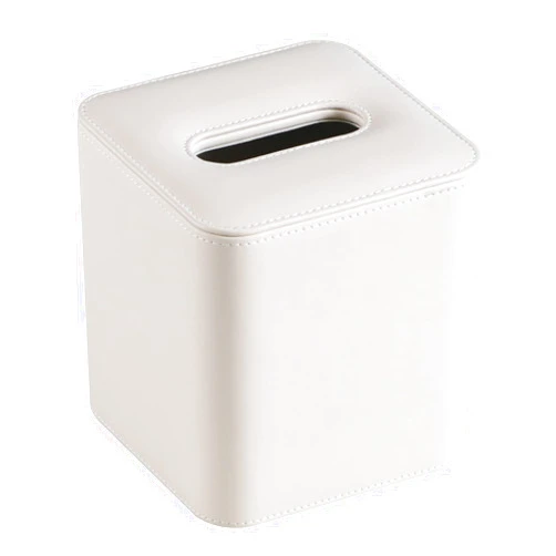 MEIBOOCH PU Leather Tissue Box Cover with Magnetic Closure, Square Rectangular Tissue Box Holder with Rounded Edges Design (Creamy White, Square)