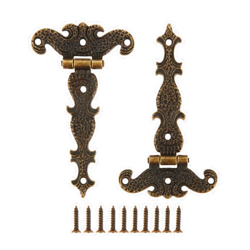 dophee 2Pcs Antique Bronze Door Hinges, T-Strap Decorative Furniture Fittings Butt Hinges for Windows Cabinet Cupboard Wardrobe Doors Wooden Boxes Jewelry Case Chest