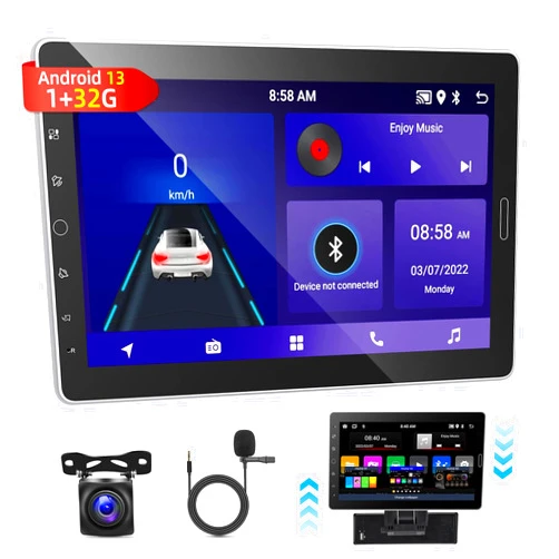 EKAT [1G+32G] 10.1 inch Android 13 Single Din Car Stereo with Detachable Screen, 10 inch Touch Screen Radio with Mirror Link/1080P/EQ Audio/SWC/Bluetooth + AHD Backup Camera + MIC
