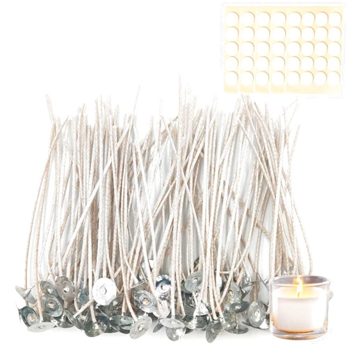 Ziosxin 100pcs Cotton Candle Wick + 100pcs Wick Stickers, 6