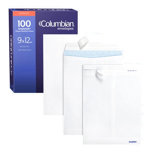 Columbian 9 x 12 Security Envelopes, 100/Box, 9 x 12 Inches, Release & Seal Self Seal, SimplySafe Tamper Evident Pull Strip, White (COLO930)