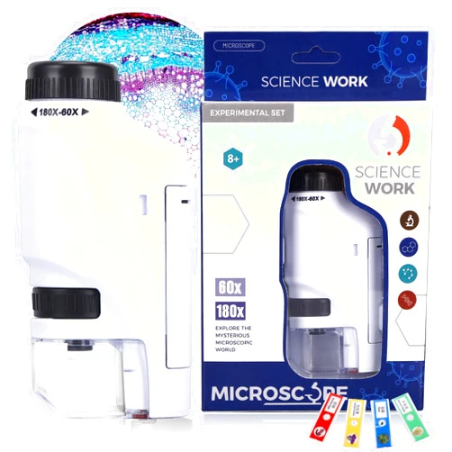 Axlksia Mini Microscope for Kids and Adults, Kids Microscope Handheld 60x-180x LED Lighted Pocket Microscope with 4 Slides for Kids Student Science Lab Education (White Pocket Microscope)