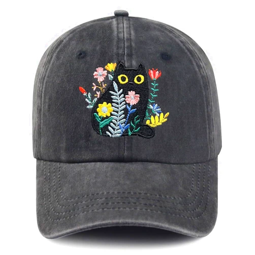 AIMASTZ Black Cat Hat,Ragdoll Cat Embroidered Adjustable Cotton Baseball Cap for Men Women,Gifts for Cat Lovers