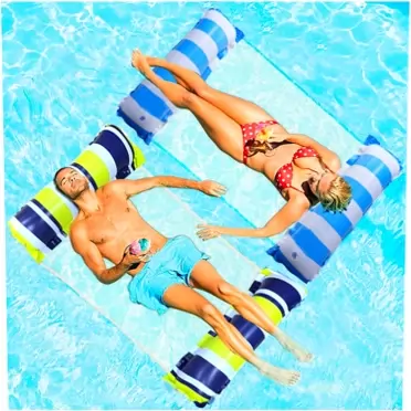 MINTER 2 Packs Inflatable Pool Floats for Adults Swimming Pool Float Hammock, Multi-Purpose Inflatable Hammock (Saddle, Lounge Chair, Hammock, Drifter), Water Hammock Lounge green-yellow+sky blue 2PC