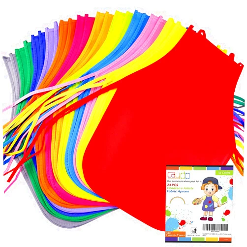 Caydo 24 Pieces 12 Colors Children's Artists Fabric Aprons for Kitchen, Classroom, Community Event, Crafts and Art Painting Activity