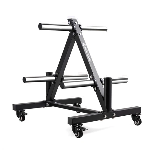 LIONSCOOL 2-Inch Olympic Weight Plate Tree and 2 Barbell Holders, Bumper Plate Storage Rack with Optional Wheels, 650LBS/1000LBS Weight Capacity Available
